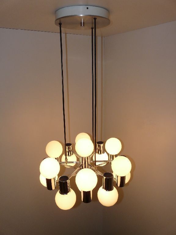 Marvelous DORIA Pendant / Chandelier, Chrome, 14 Lights, Mid Century 60's/70's