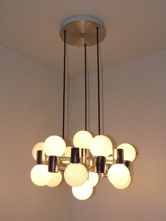 Marvelous DORIA Pendant / Chandelier, Chrome, 14 Lights, Mid Century 60's/70's