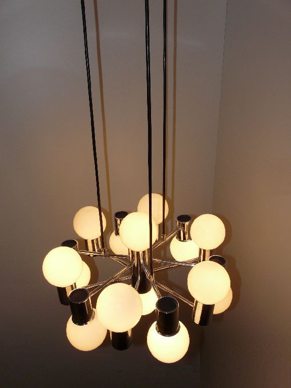 Marvelous DORIA Pendant / Chandelier, Chrome, 14 Lights, Mid Century 60's/70's