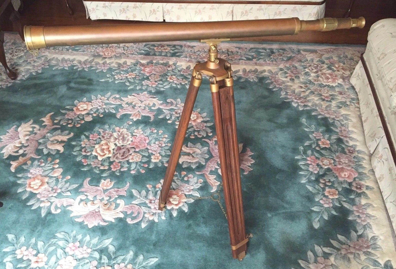 Vintage Brass Library Telescope with Brass and Wood Tripod Base Maker?