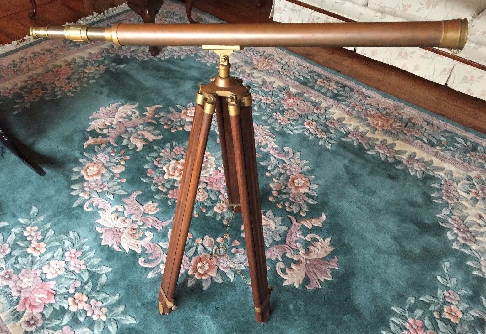 Vintage Brass Library Telescope with Brass and Wood Tripod Base Maker?