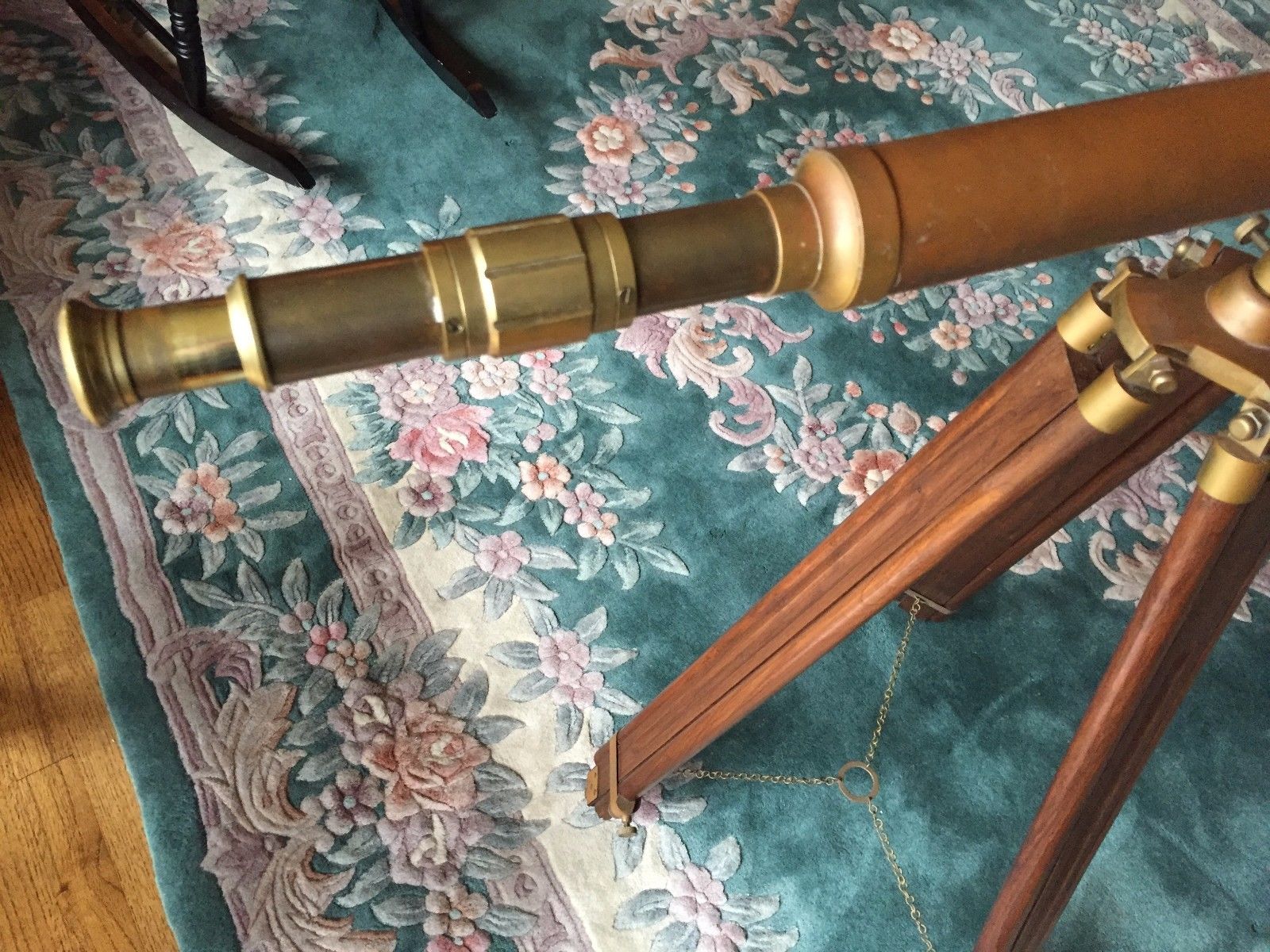 Vintage Brass Library Telescope with Brass and Wood Tripod Base Maker?