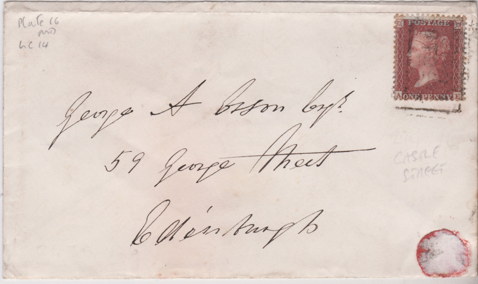 1856 QV GREAT BRITAIN SAUGHTON MAINS EDINBURGH COVER WITH 1d PENNY RED STAMP