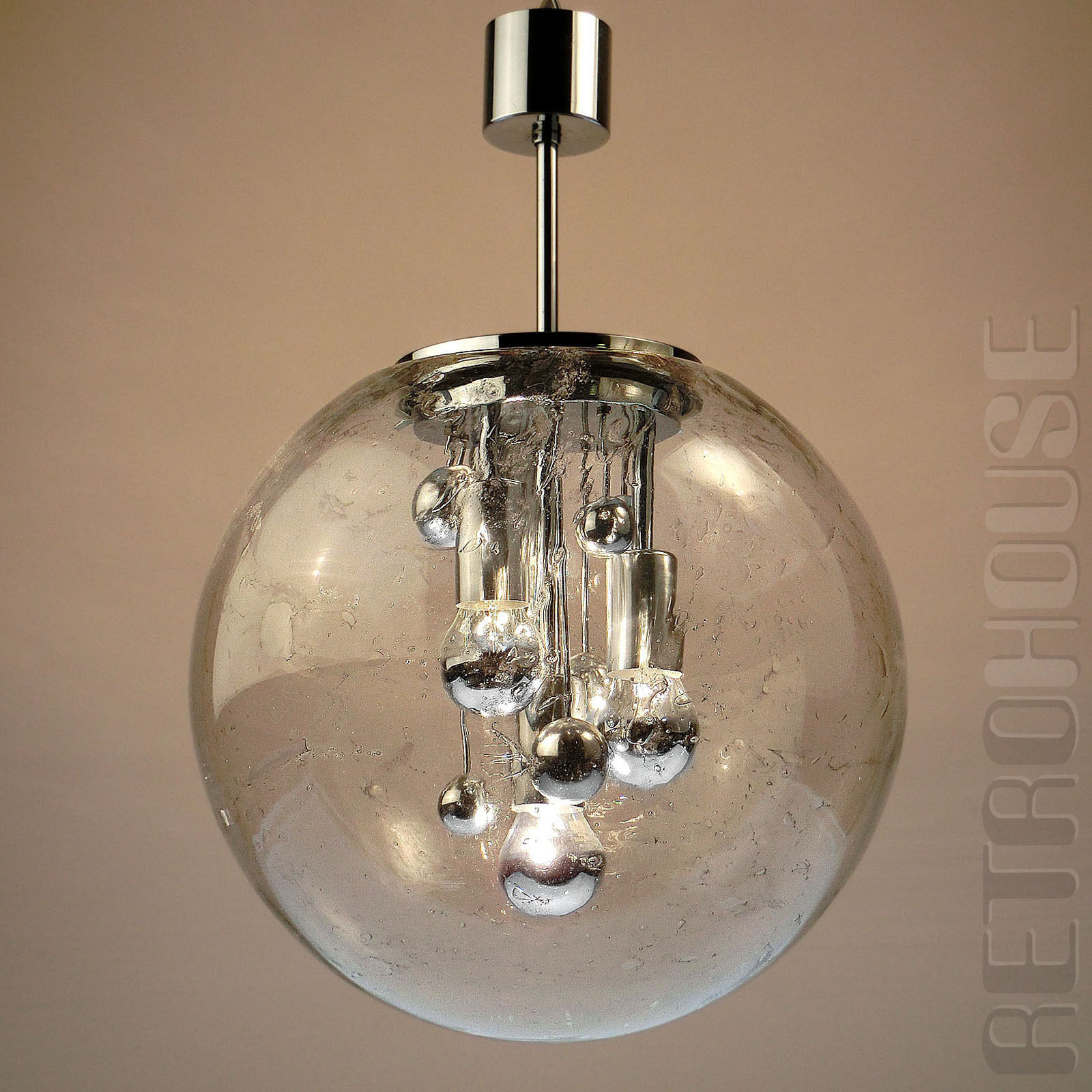 Vintage Chandelier Hanging Lamp SPUTNIK Blown Glass Globe DORIA Germany Old 60s