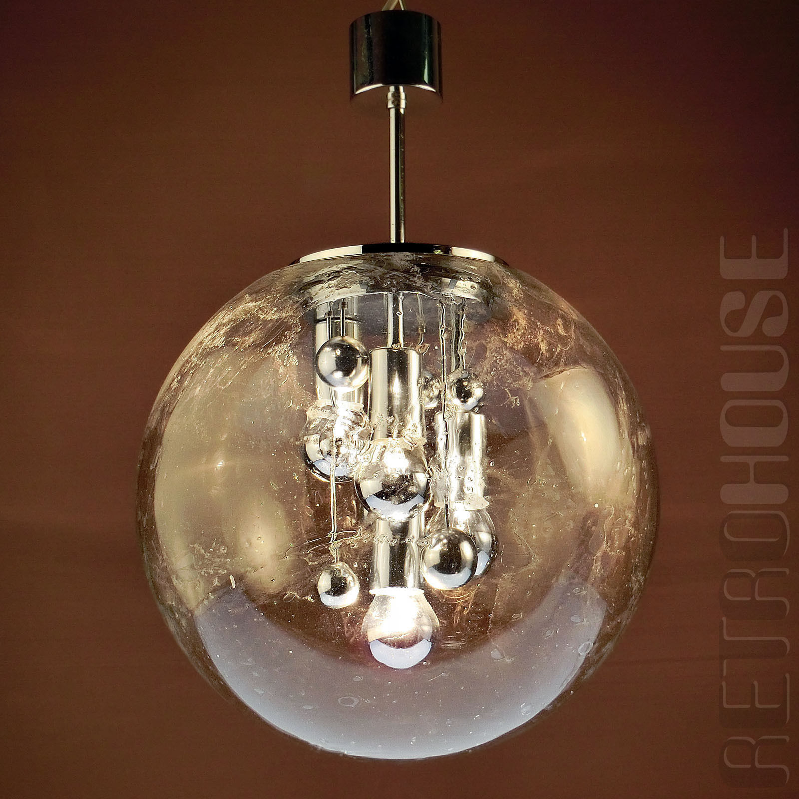 Vintage Chandelier Hanging Lamp SPUTNIK Blown Glass Globe DORIA Germany Old 60s