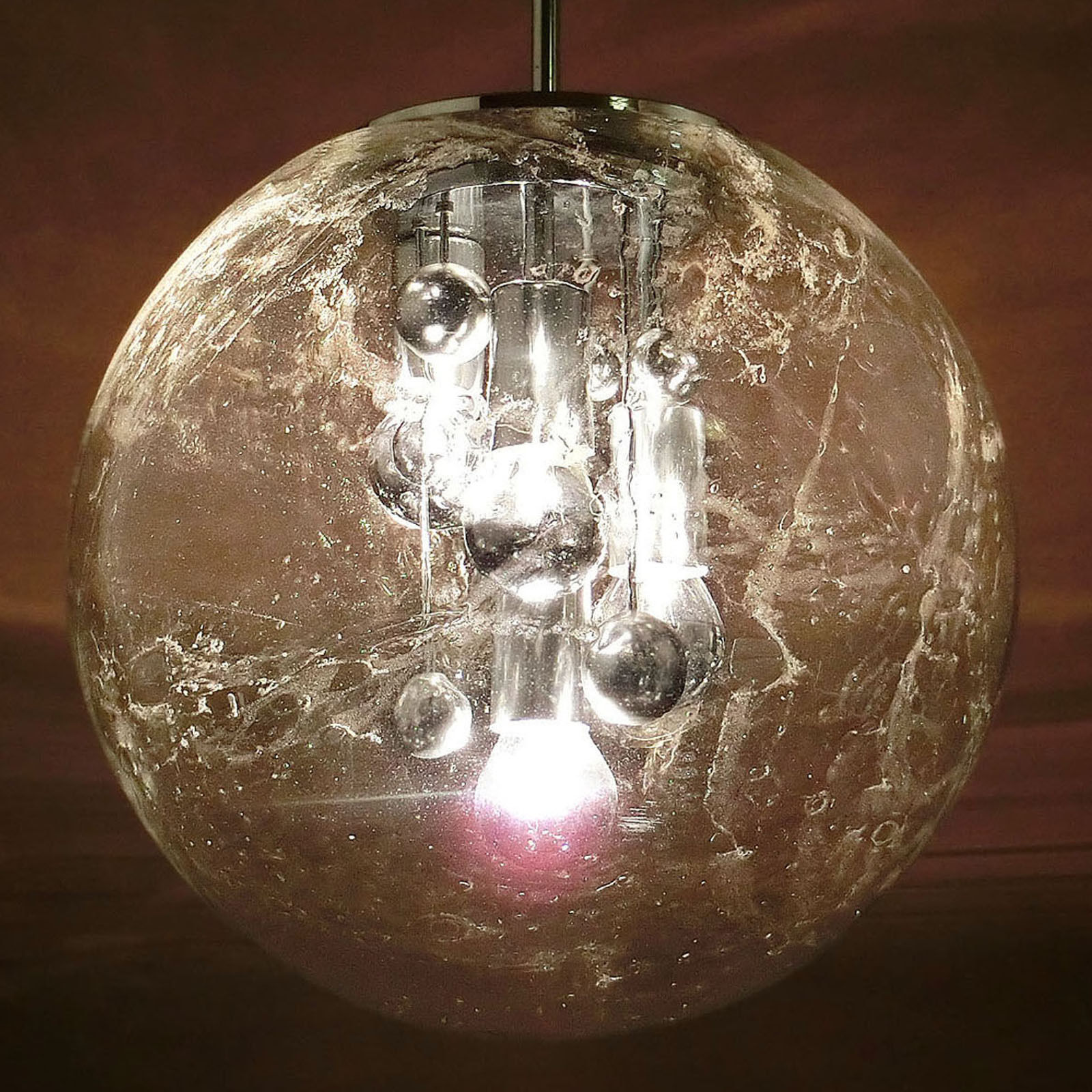 Vintage Chandelier Hanging Lamp SPUTNIK Blown Glass Globe DORIA Germany Old 60s