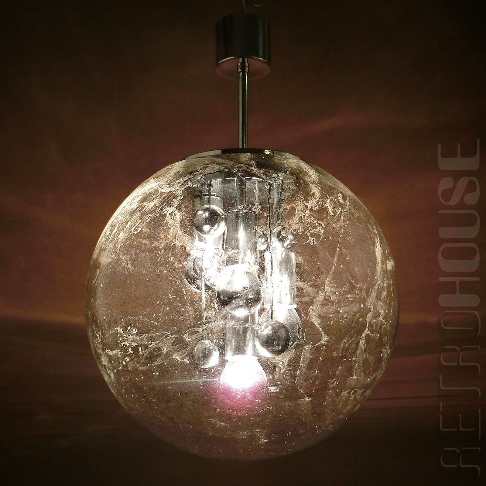 Vintage Chandelier Hanging Lamp SPUTNIK Blown Glass Globe DORIA Germany Old 60s