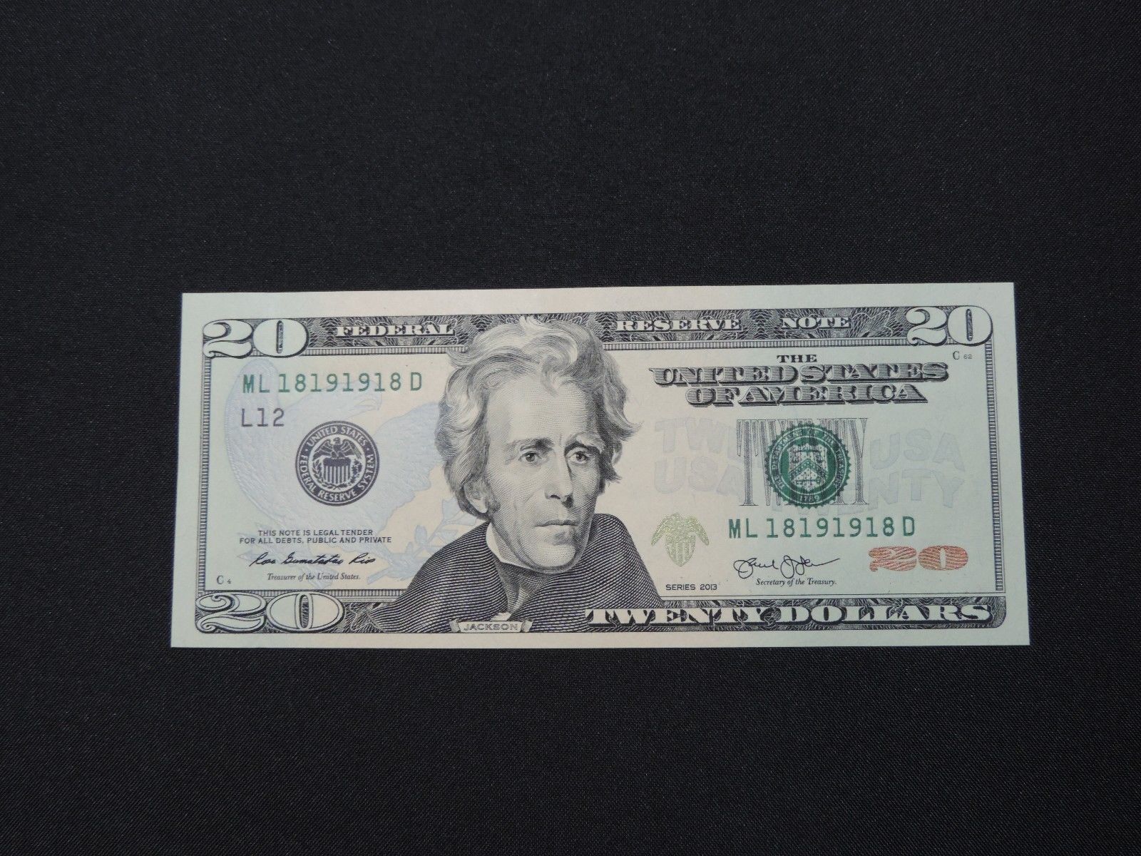 2013 $20 US DOLLAR BANK NOTE ML 18191918 D REPEATER NEAR BINARY BILL UNC CU USD