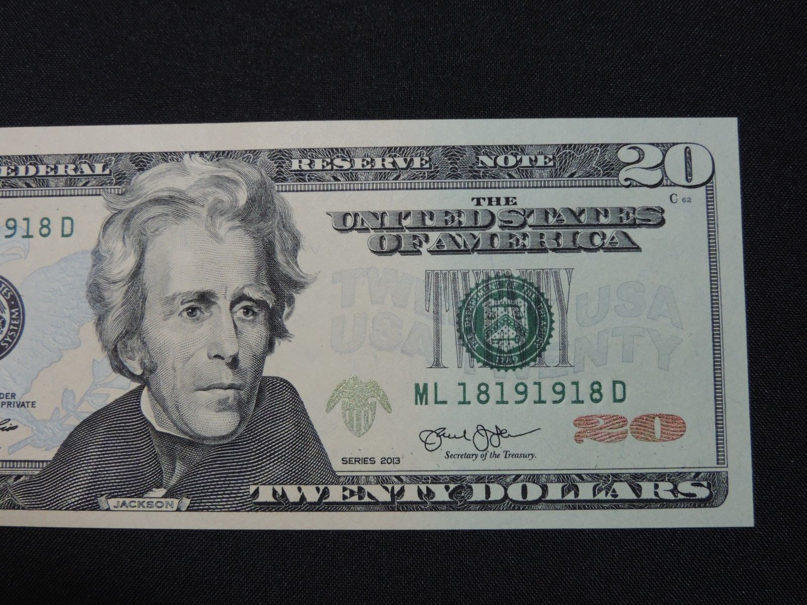 2013 $20 US DOLLAR BANK NOTE ML 18191918 D REPEATER NEAR BINARY BILL UNC CU USD