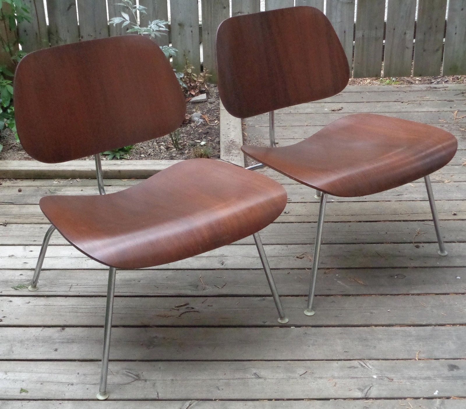 Set of 2 Vintage Original Mid-Century EAMES Restored Walnut LCM Chairs