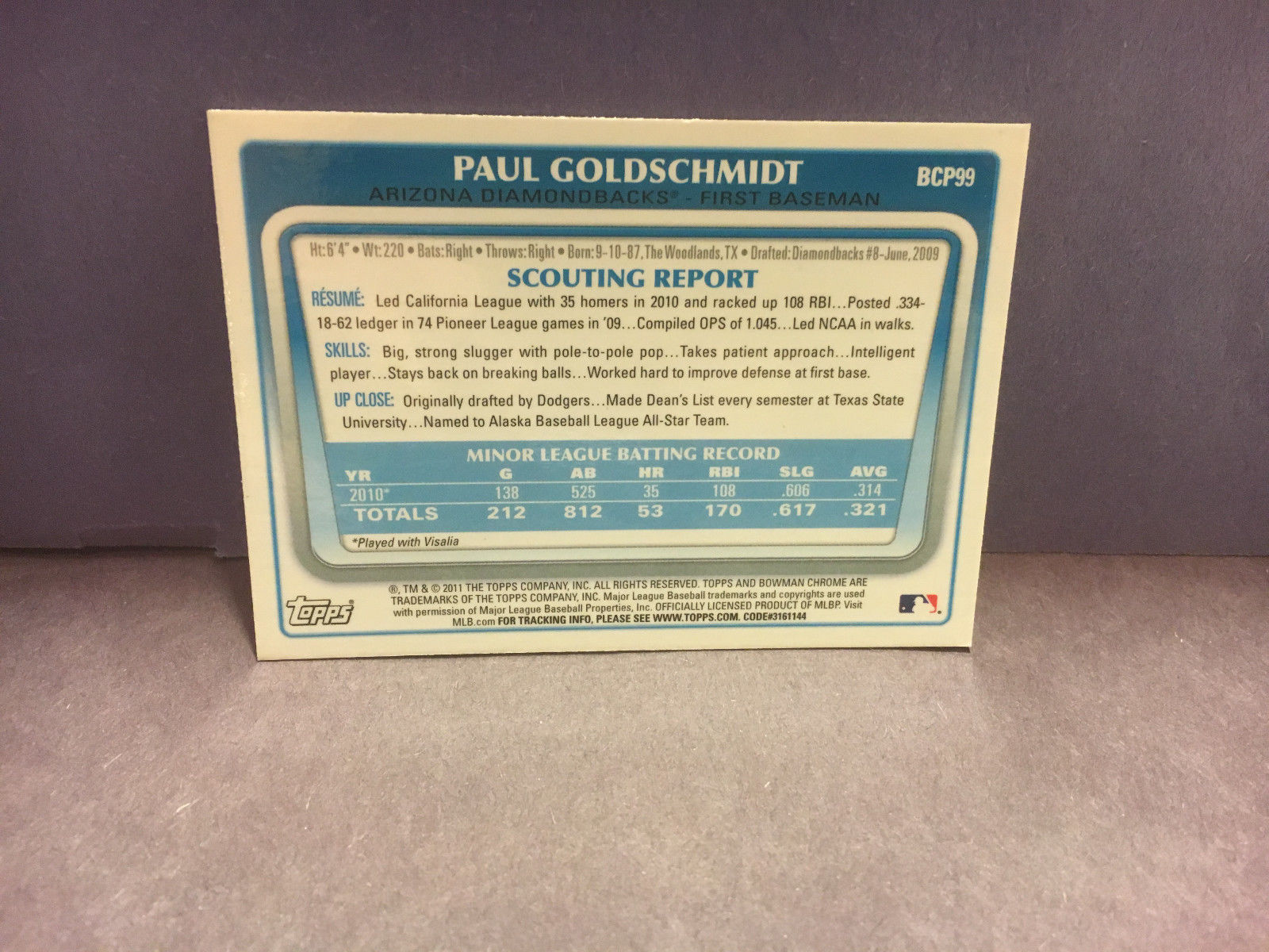 PAUL GOLDSCHMIDT 2011 BOWMAN CHROME PROSPECTS RC ROOKIE CARD NM-HI-GRADE