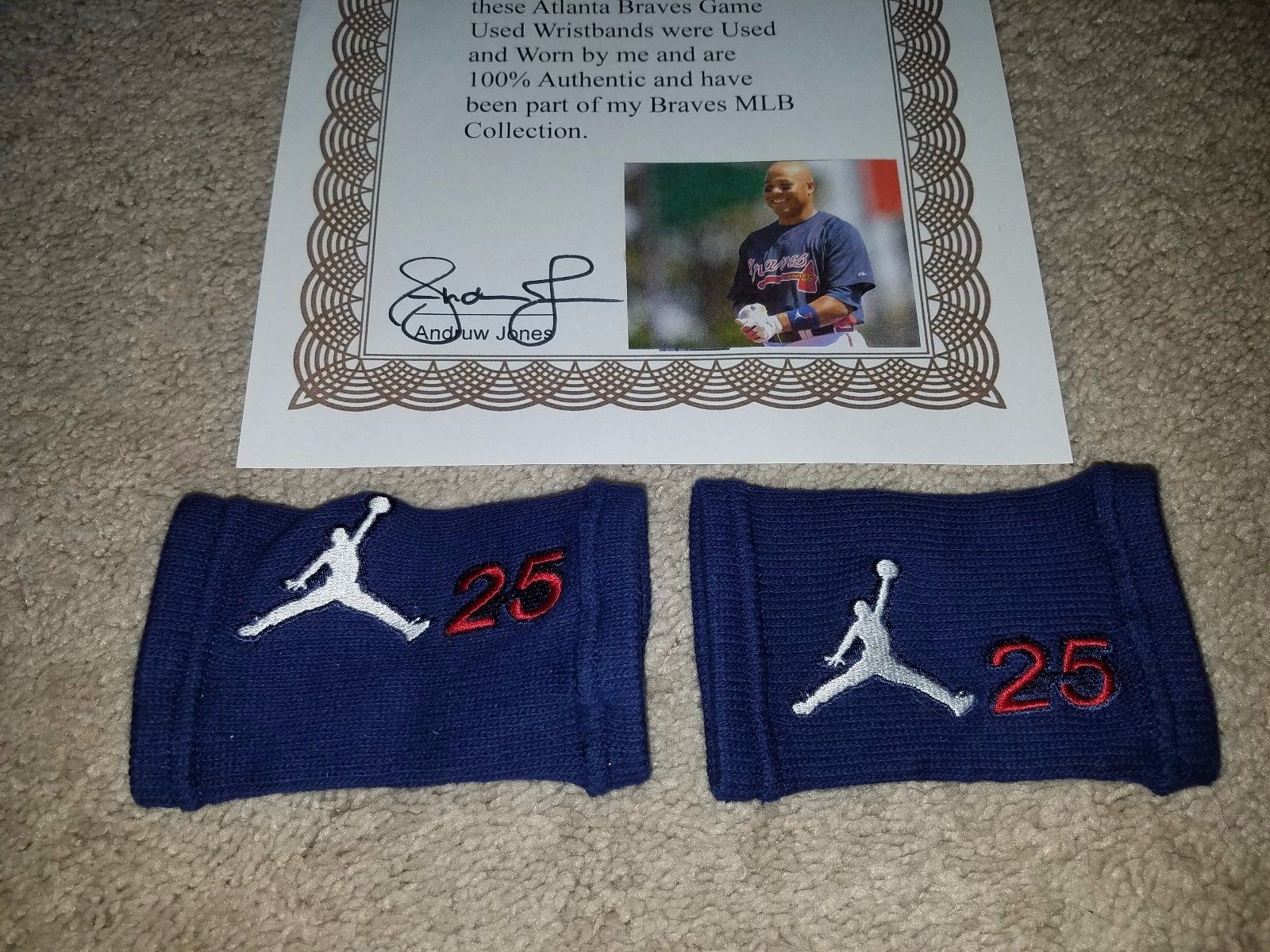 Andruw Jones Atlanta Braves GAME USED WRISTBANDS AIR JORDAN #25 MLB ALL STAR