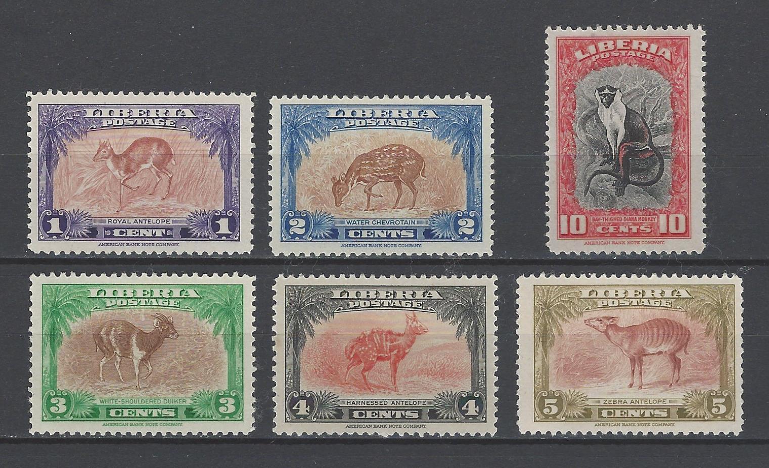 Liberia 1942 Sc#283-8  Wild Animals of Liberia  MH Set $15.05 Two Scans