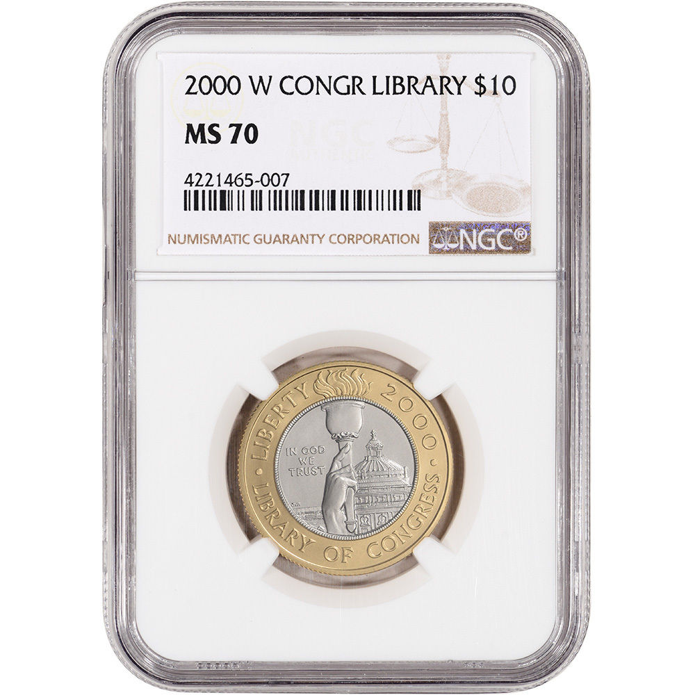 2000-W US Bimetallic $10 Library of Congress Commemorative BU - NGC MS70