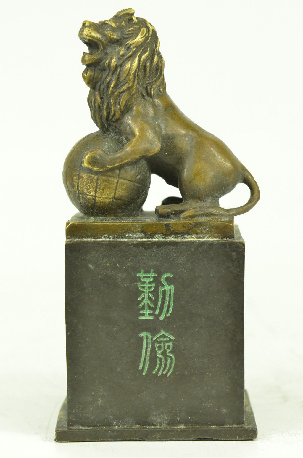 Vintage Casting Lion On Ball Marble Figurine Figure Bronze Sculpture Statue Gift