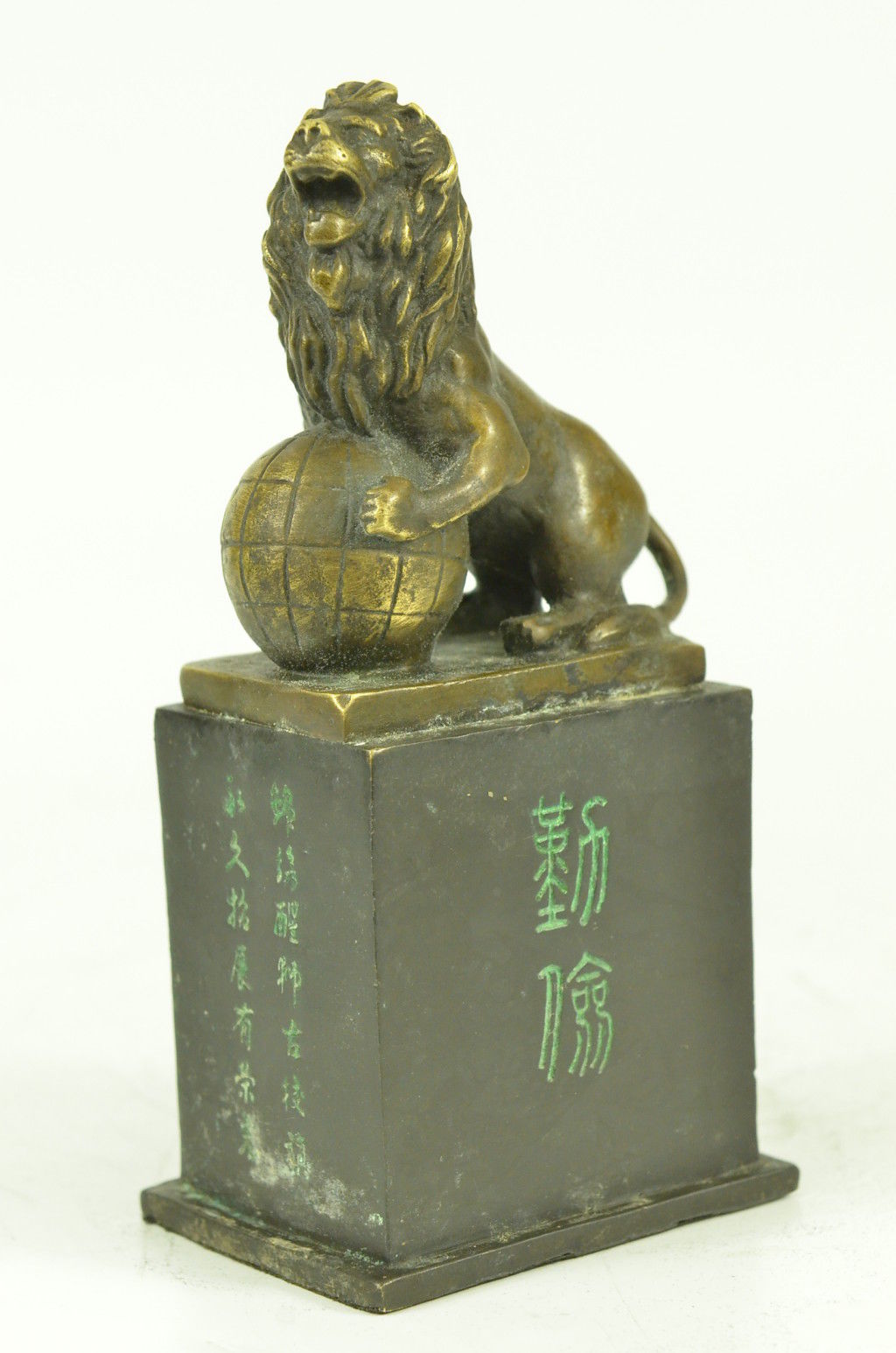 Vintage Casting Lion On Ball Marble Figurine Figure Bronze Sculpture Statue Gift