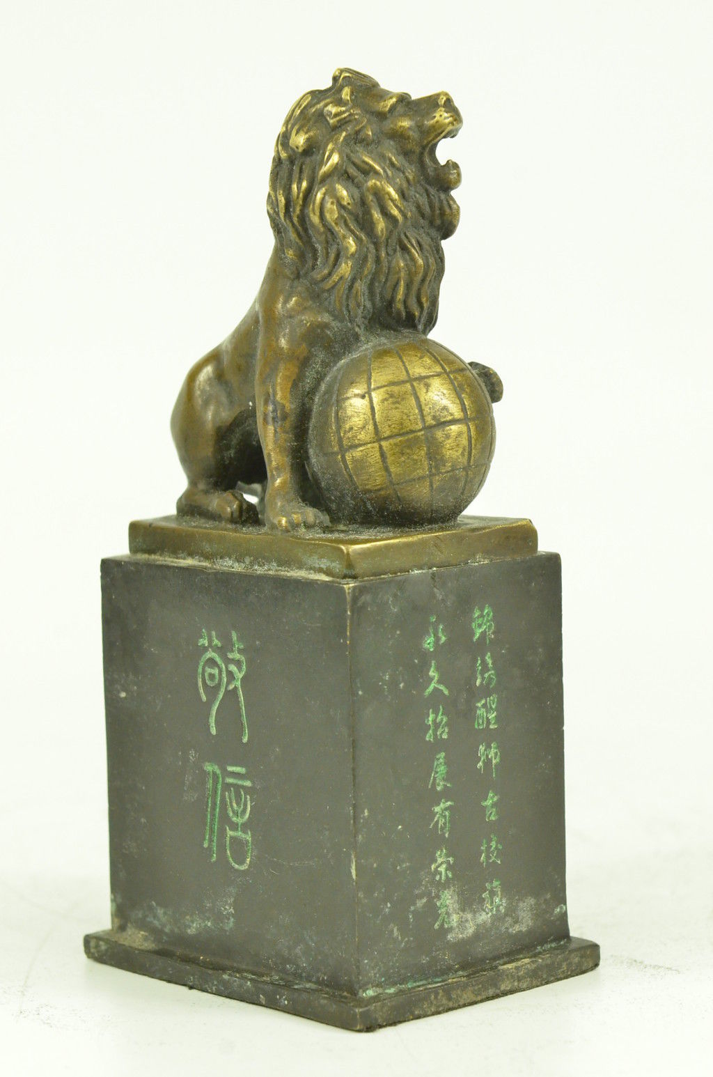 Vintage Casting Lion On Ball Marble Figurine Figure Bronze Sculpture Statue Gift