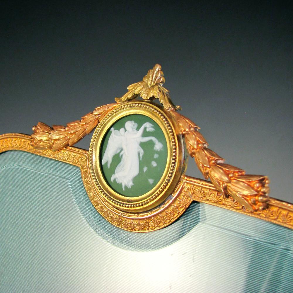 13" Antique Gilt Bronze & Jasperware Medallion Empire Picture Photo Frame