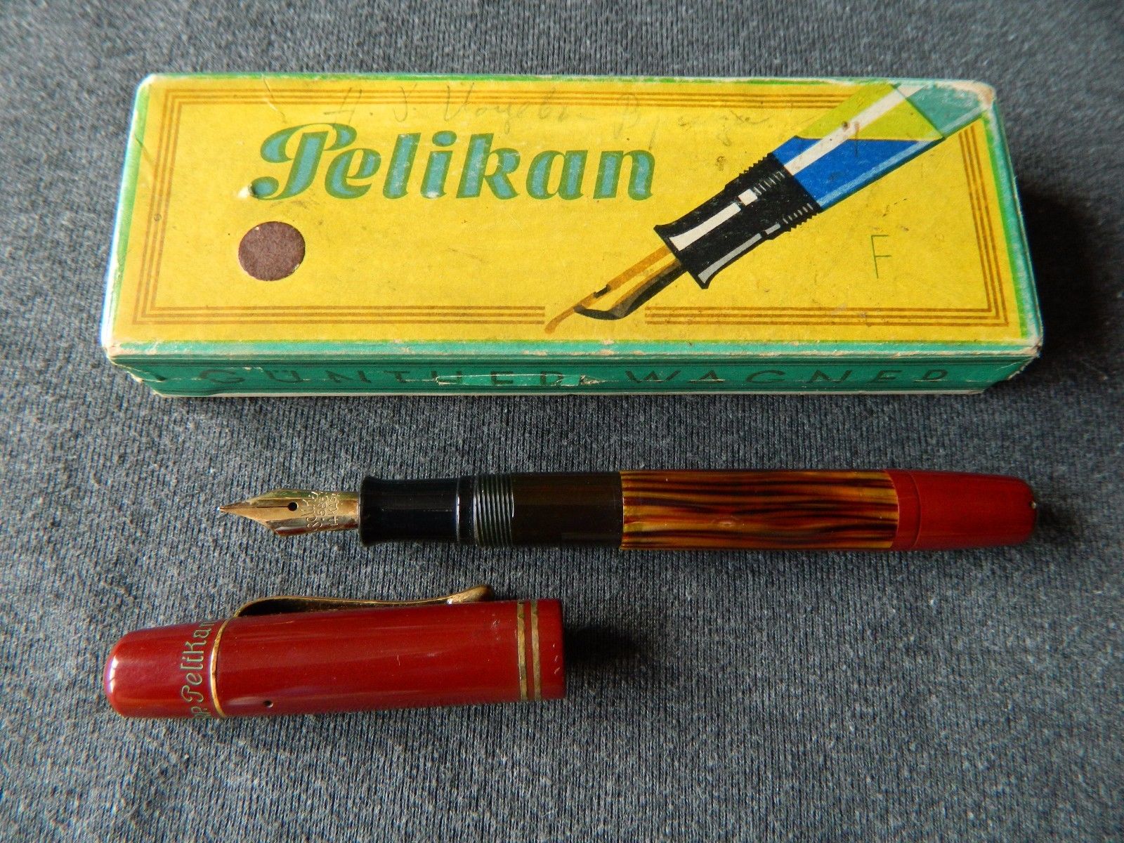 Vintage Pelikan 101 N Tortoiseshell Red Cap  - Gold 14 K Nib with Box