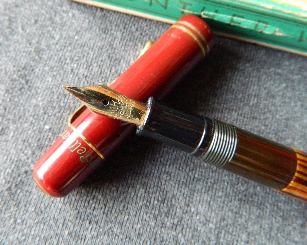 Vintage Pelikan 101 N Tortoiseshell Red Cap  - Gold 14 K Nib with Box