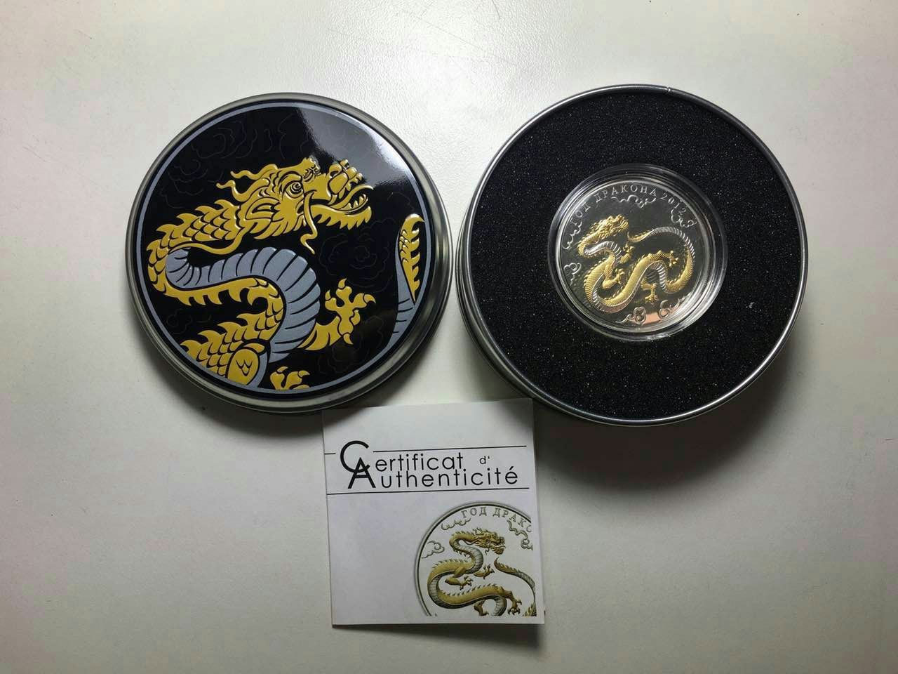 Togo 2012 Year of Dragon 1000 Francs Gold Plated Silver Coin,Proof