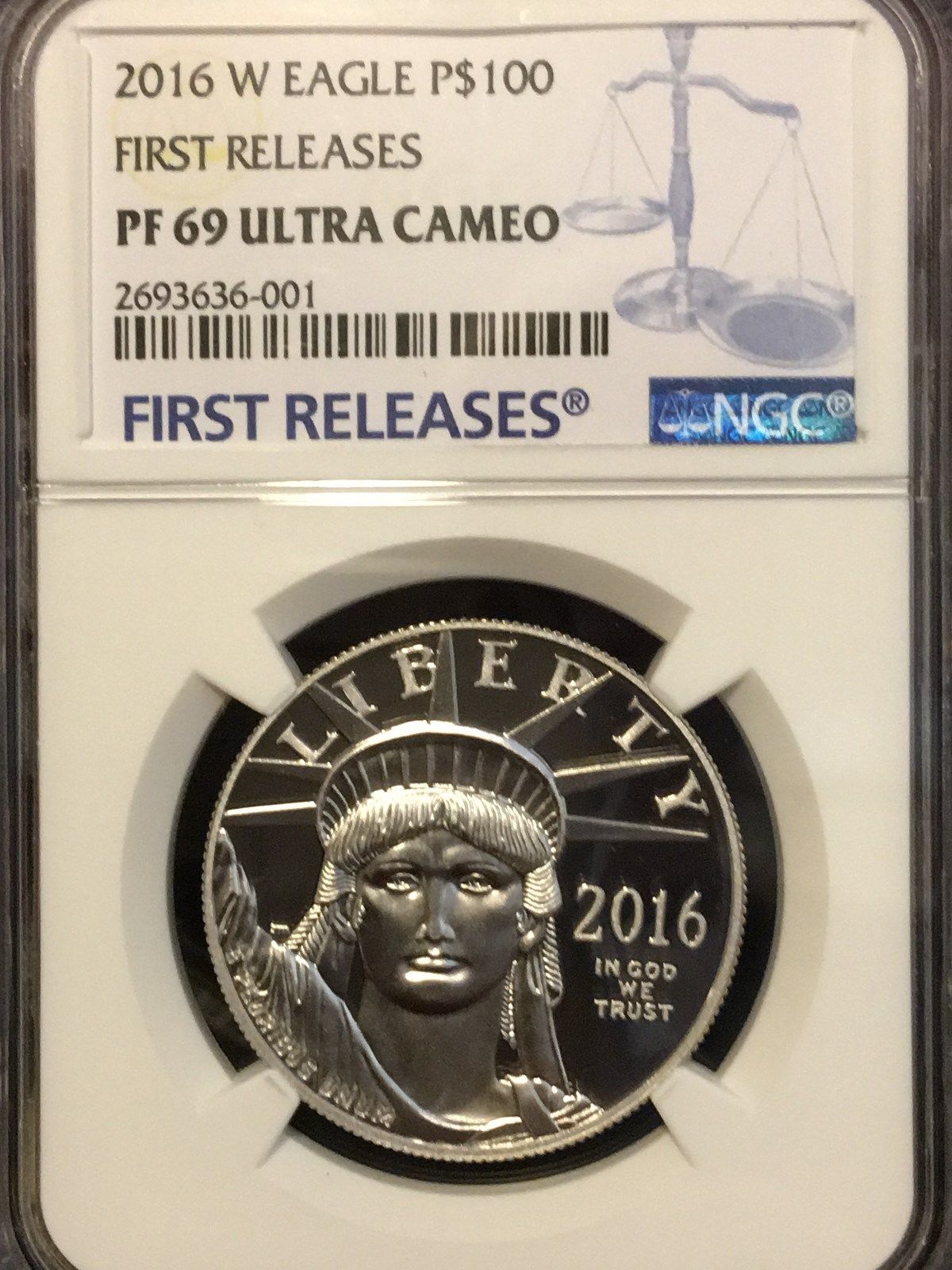 2016-W 1oz $100 Platinum Eagle Proof - First Releases PF 69 Ultra Cameo