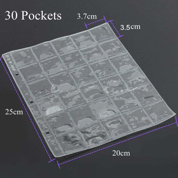 30 Pockets Classic Coin Holders Pages Sheets for Storage Collection Album