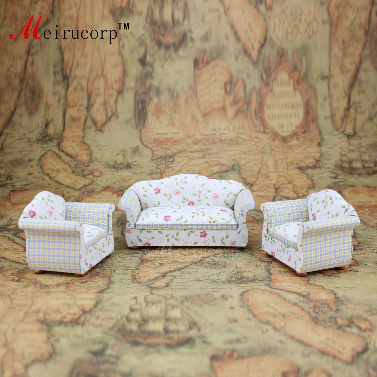 Floral pattern 1/12 Scale Dollhouse Miniature Furniture Sofa 10438