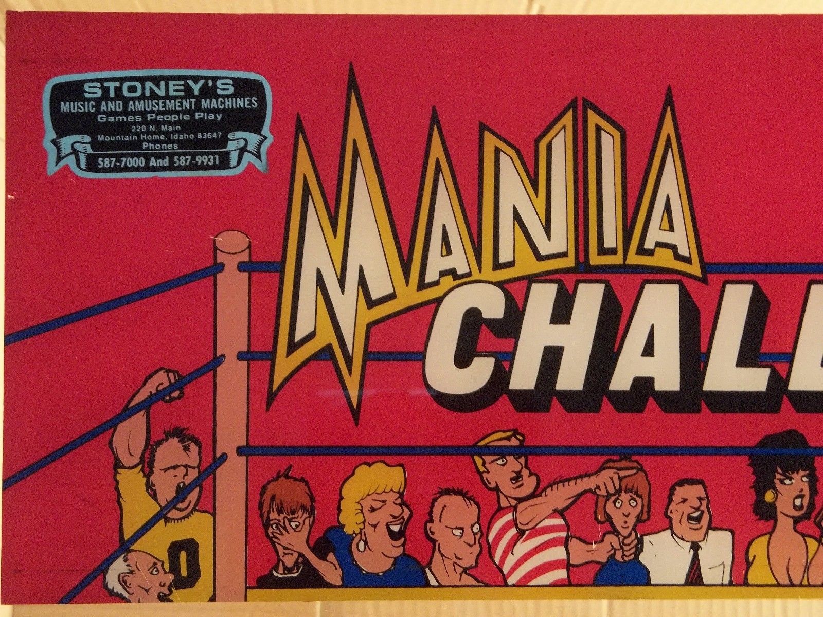 Vintage Mania Challenge Arcade Marquee Header Wrestling Video Game plexiglass