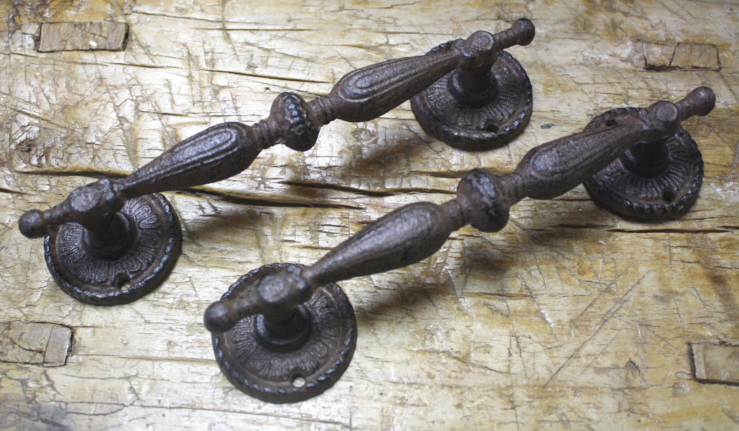 2 HUGE Cast Iron Antique Style RUSTIC Barn Handle Gate Pull Shed Door Handles