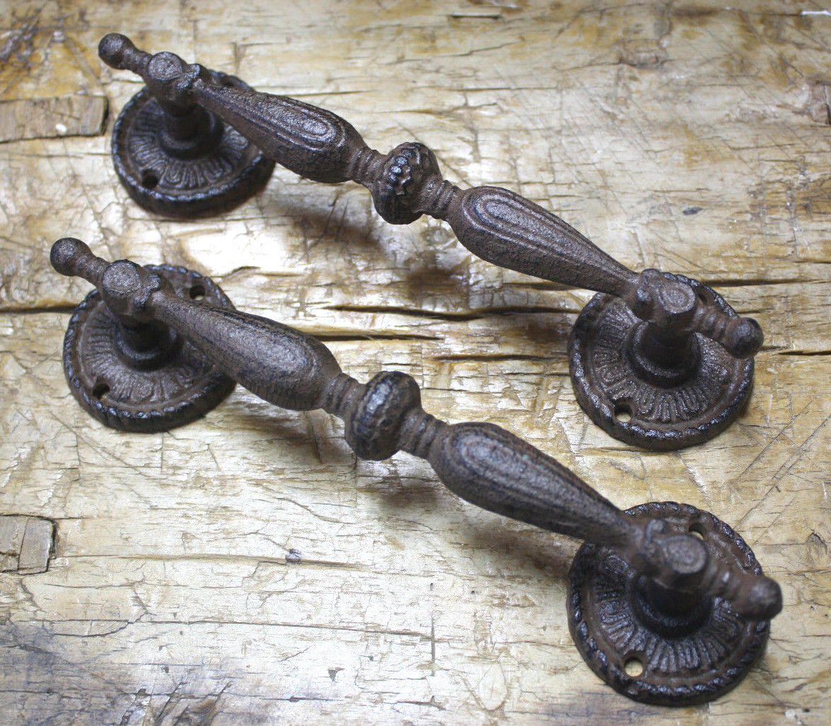 2 HUGE Cast Iron Antique Style RUSTIC Barn Handle Gate Pull Shed Door Handles