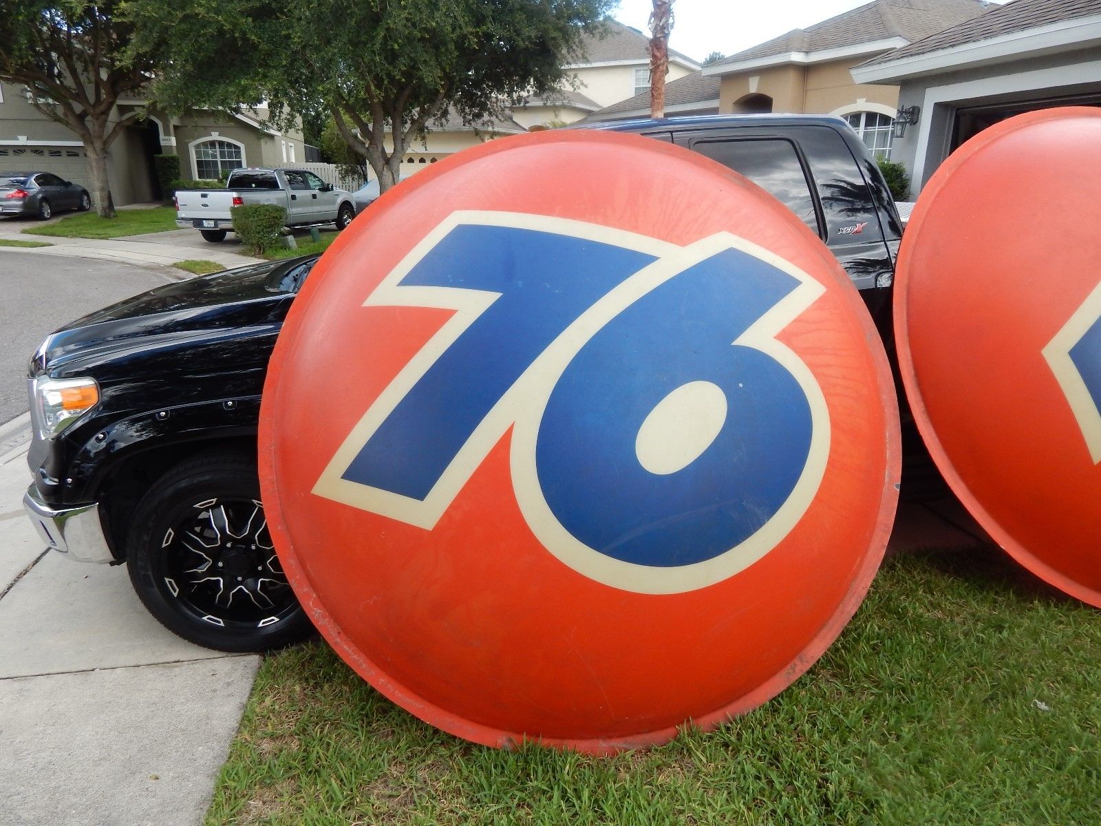 ( 2 )  UNION 76 OIL COMPANY 1960'S GASOLINE  SERVICE STATION SIGN.. 7 FT WIDE.