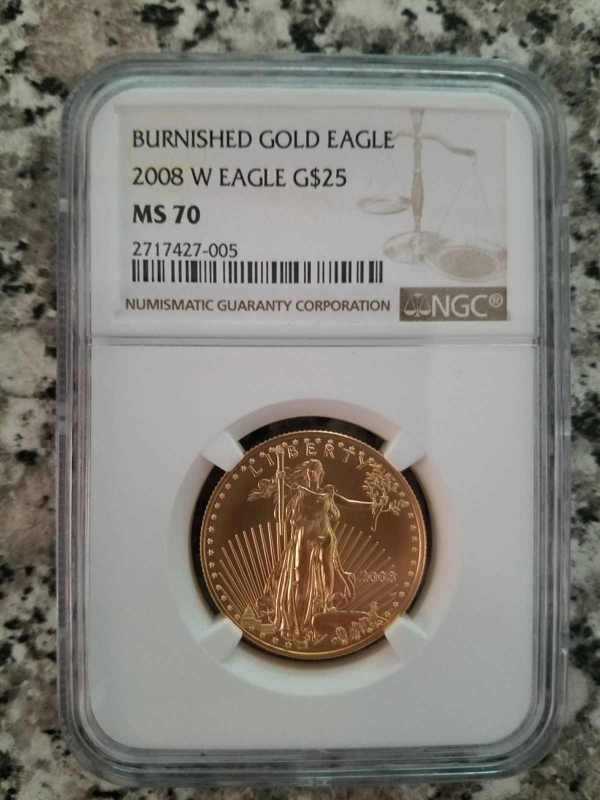 2008 W $25 MS70 1/2 oz. AMERICAN BURNISHED GOLD EAGLE NGC