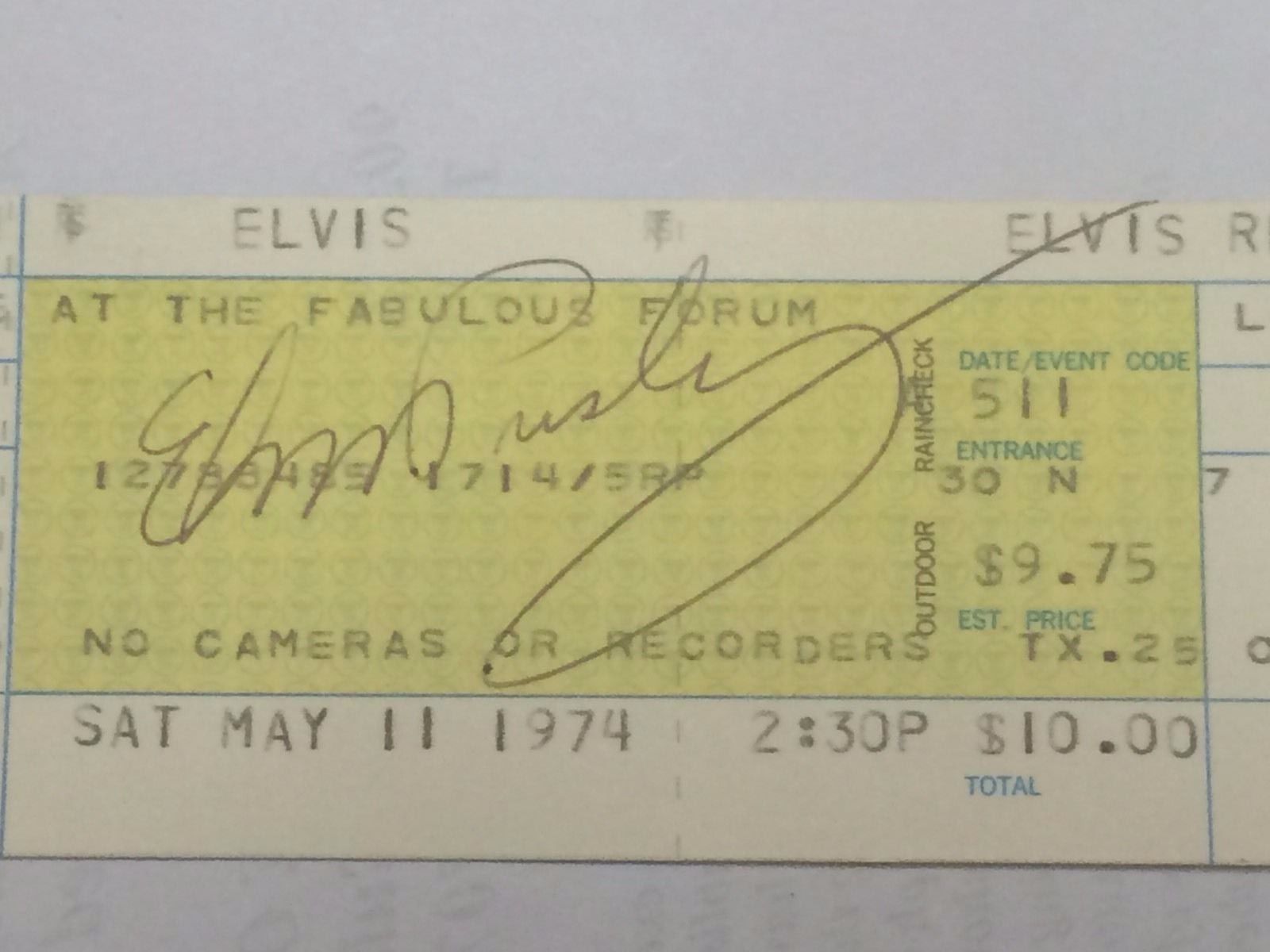 ELVIS PRESLEY Signed Concert Ticket 05/11/74 with an Original Fair Stub 09/26/56