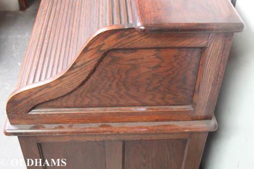 Antique Edwardian Solid Oak Roll Top Knee Hole Desk - Angus of London