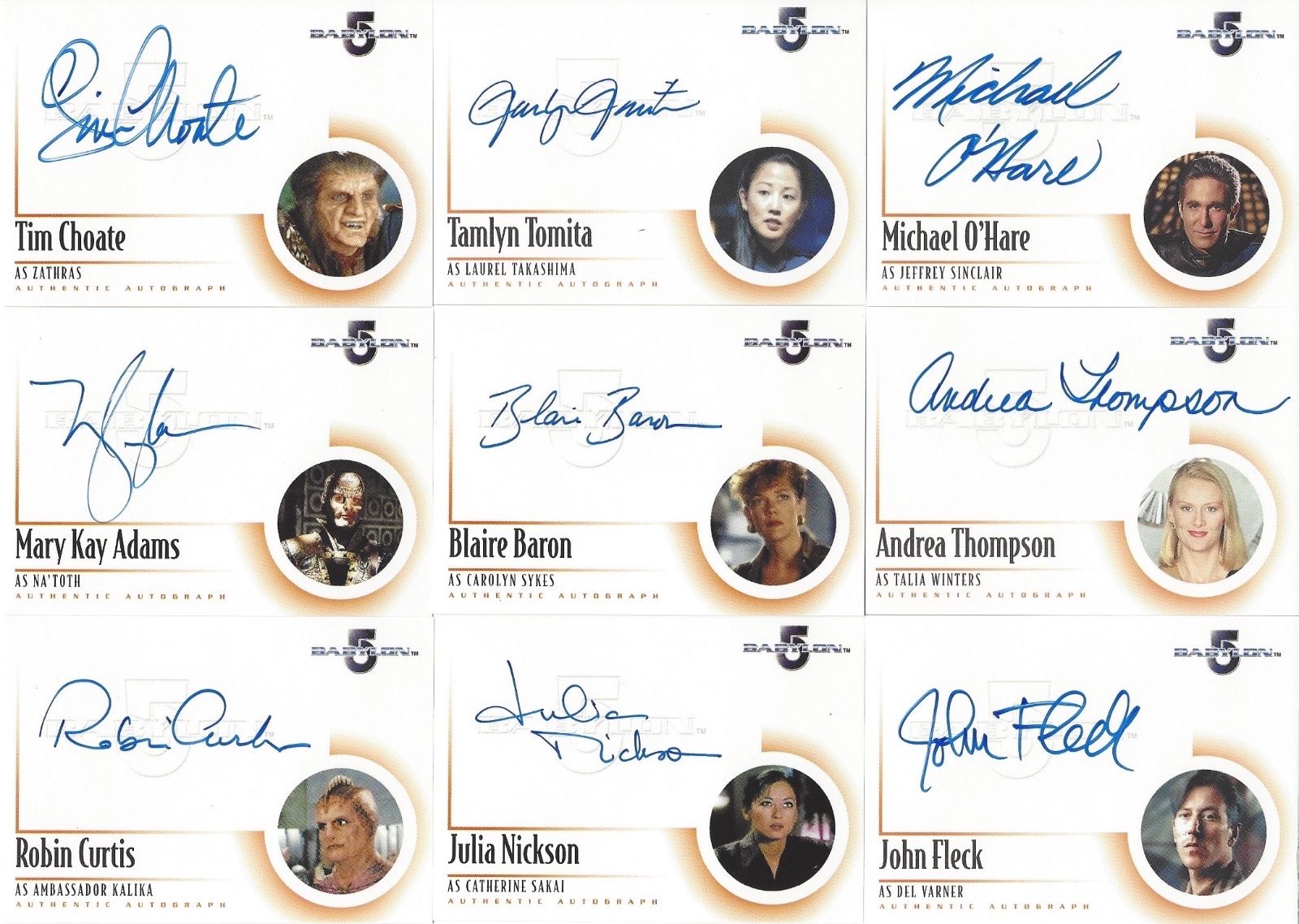 THE COMPLETE BABYLON 5 AUTOGRAPH SET A1-A13