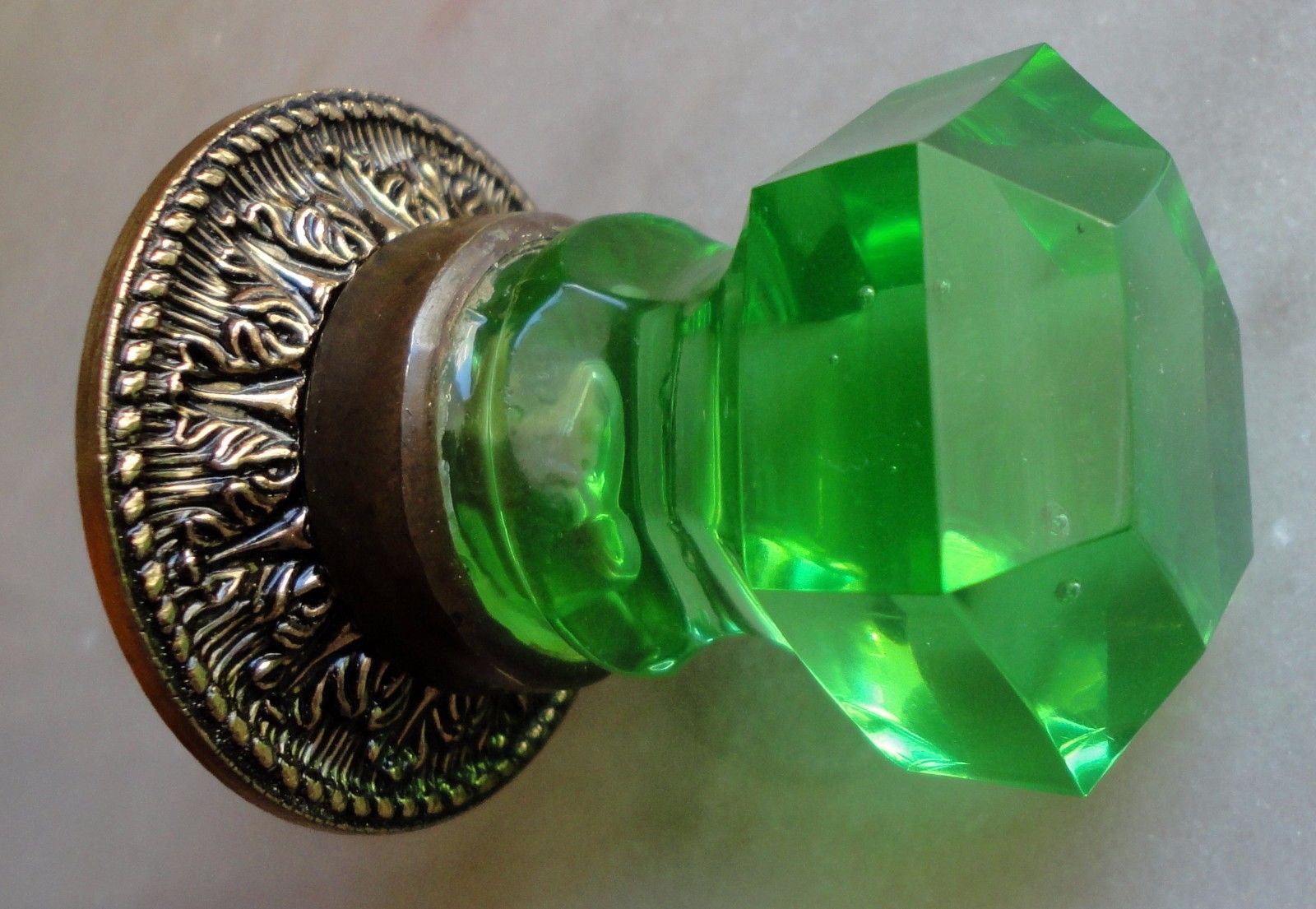 ANTIQUE Drawer KNOB  - URANIUM GREEN Glass - VICTORIAN ERA Pulls Handles