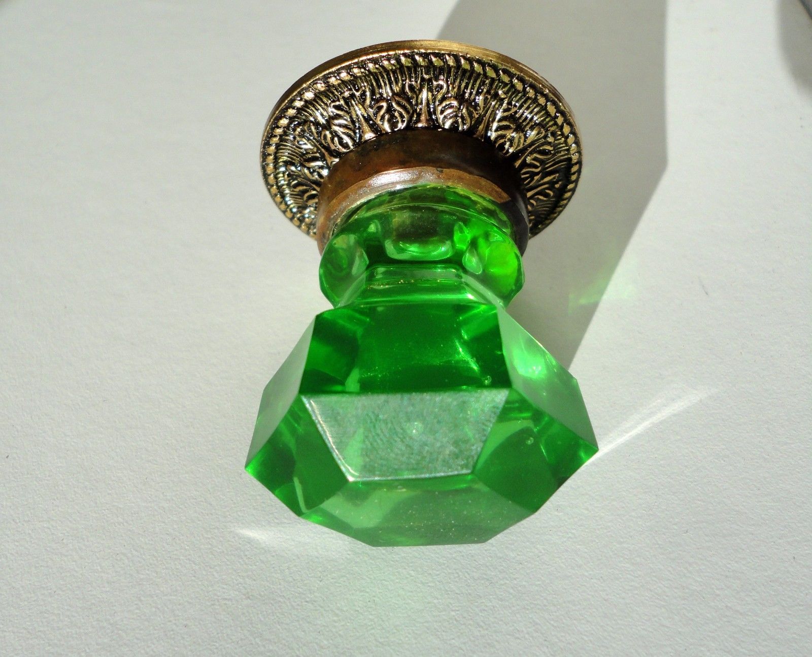 ANTIQUE Drawer KNOB  - URANIUM GREEN Glass - VICTORIAN ERA Pulls Handles