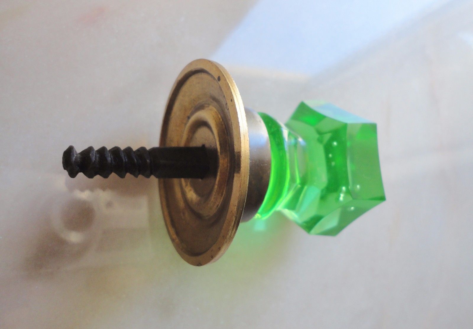 ANTIQUE Drawer KNOB  - URANIUM GREEN Glass - VICTORIAN ERA Pulls Handles