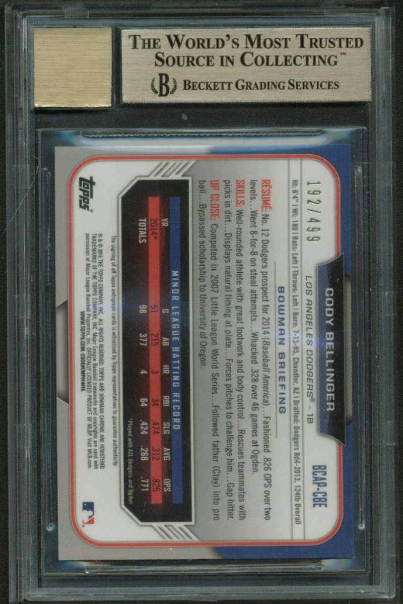 Cody Bellinger Signed Autograph 2015 Bowman Chrome Refractor Auto BGS 9.5 10