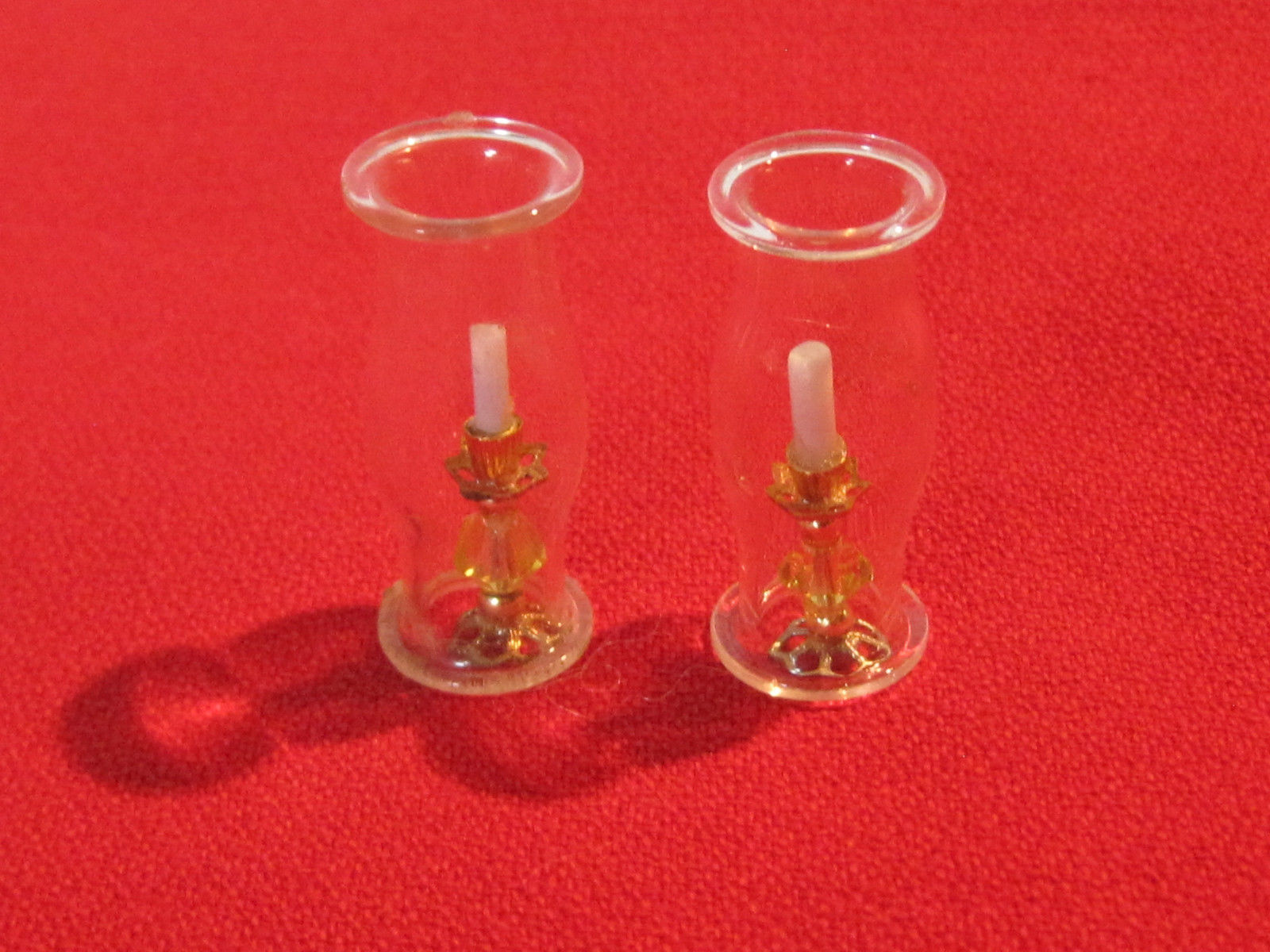 1:12 scale dollhouse miniature pair of candlesticks and glass hurricane globes