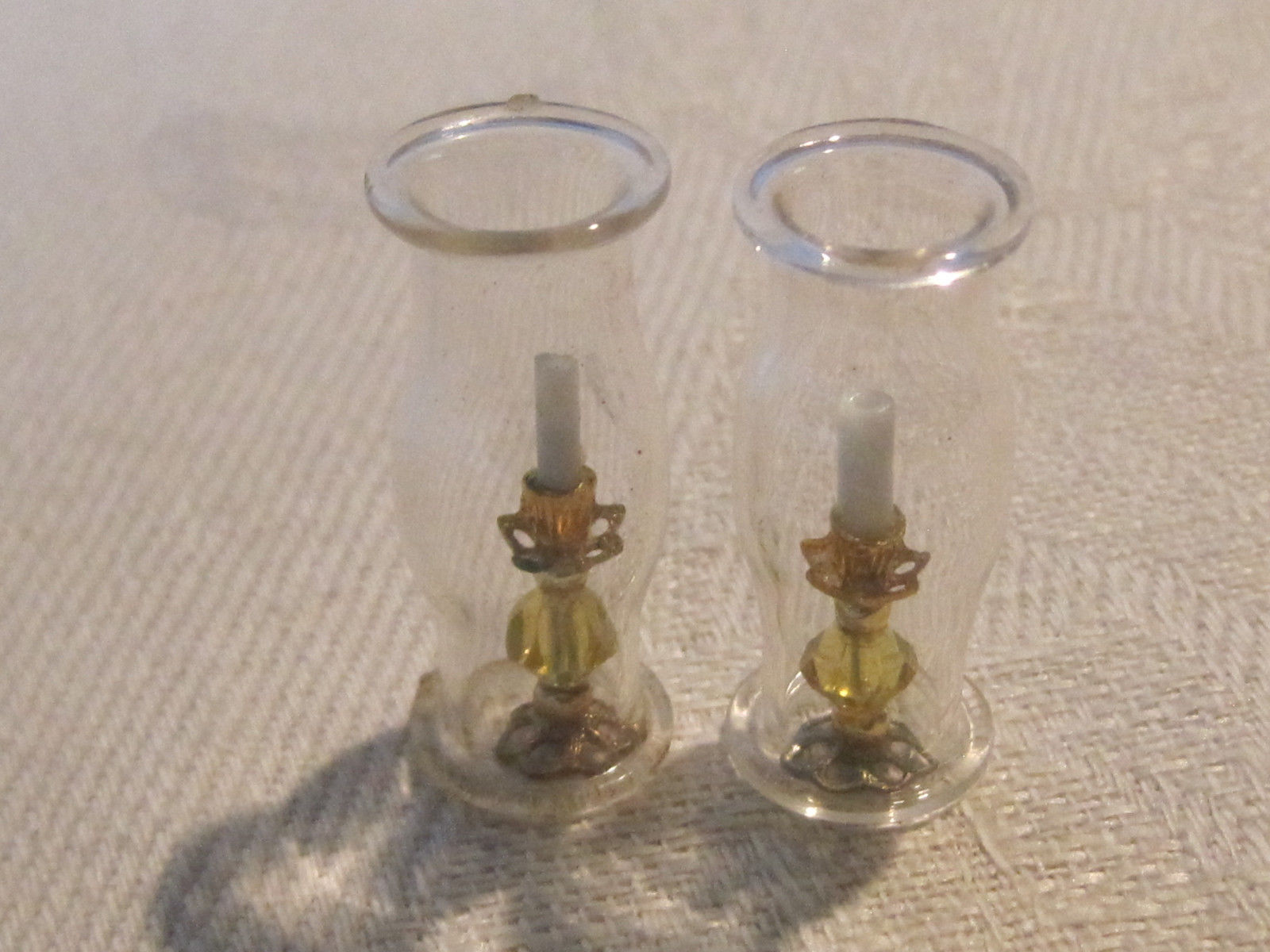 1:12 scale dollhouse miniature pair of candlesticks and glass hurricane globes