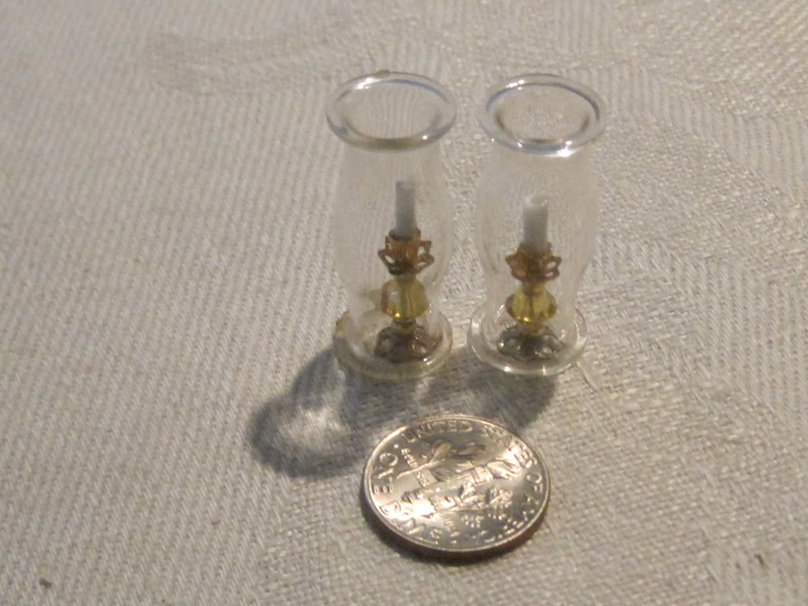 1:12 scale dollhouse miniature pair of candlesticks and glass hurricane globes