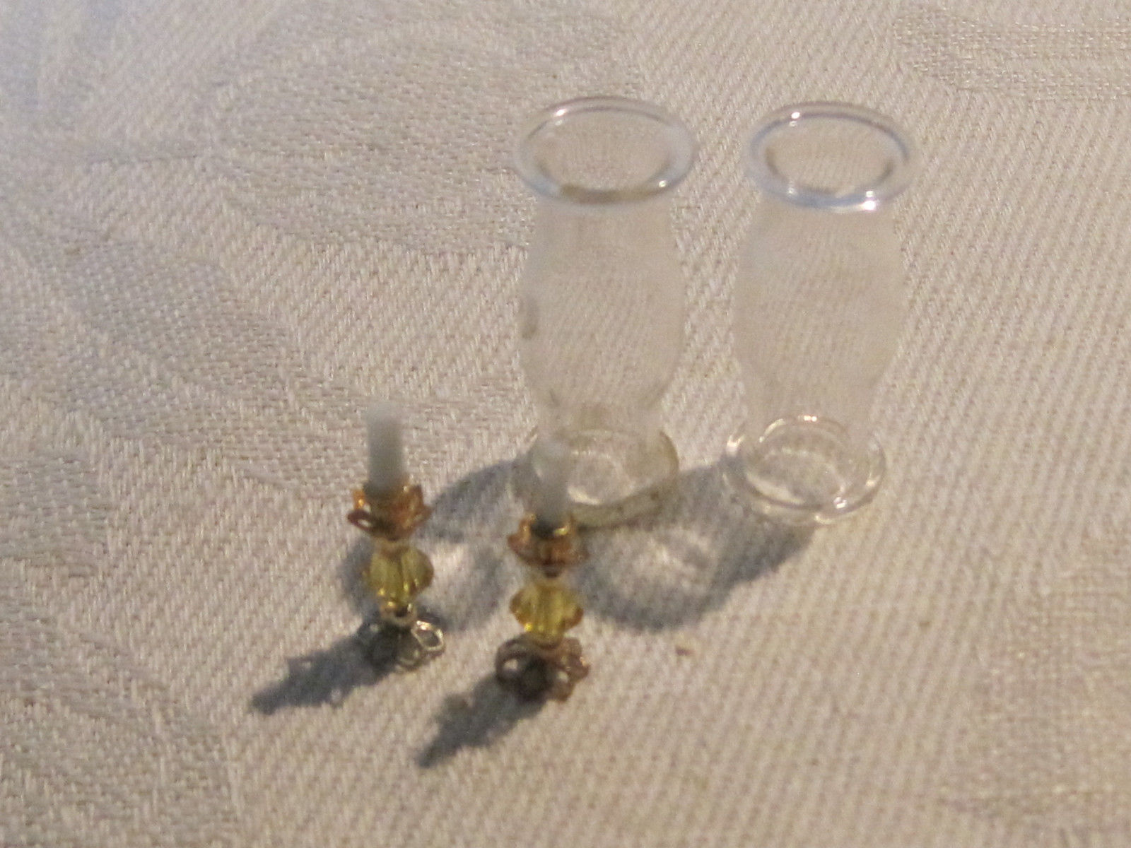 1:12 scale dollhouse miniature pair of candlesticks and glass hurricane globes