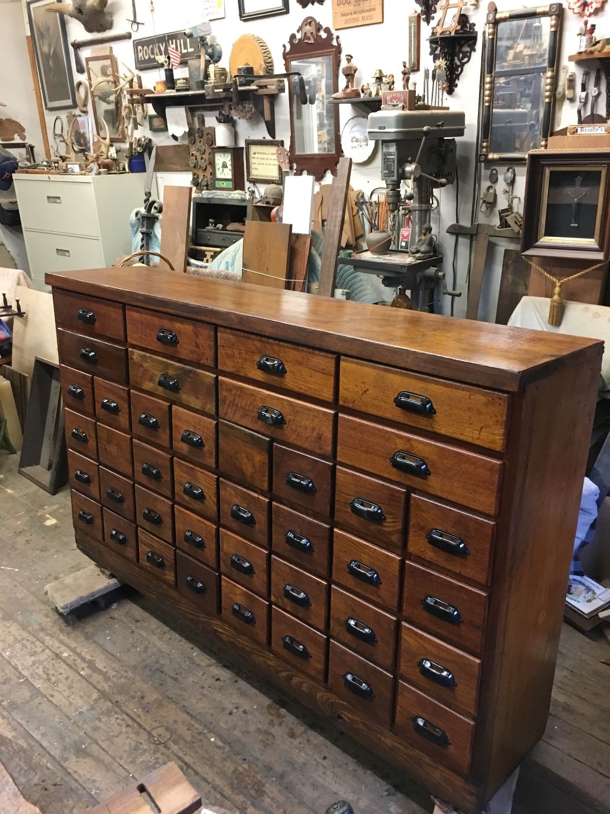 Antique Vintage Mahogany Wood 40 Drawer Storage Apothecary Cabinet Counter