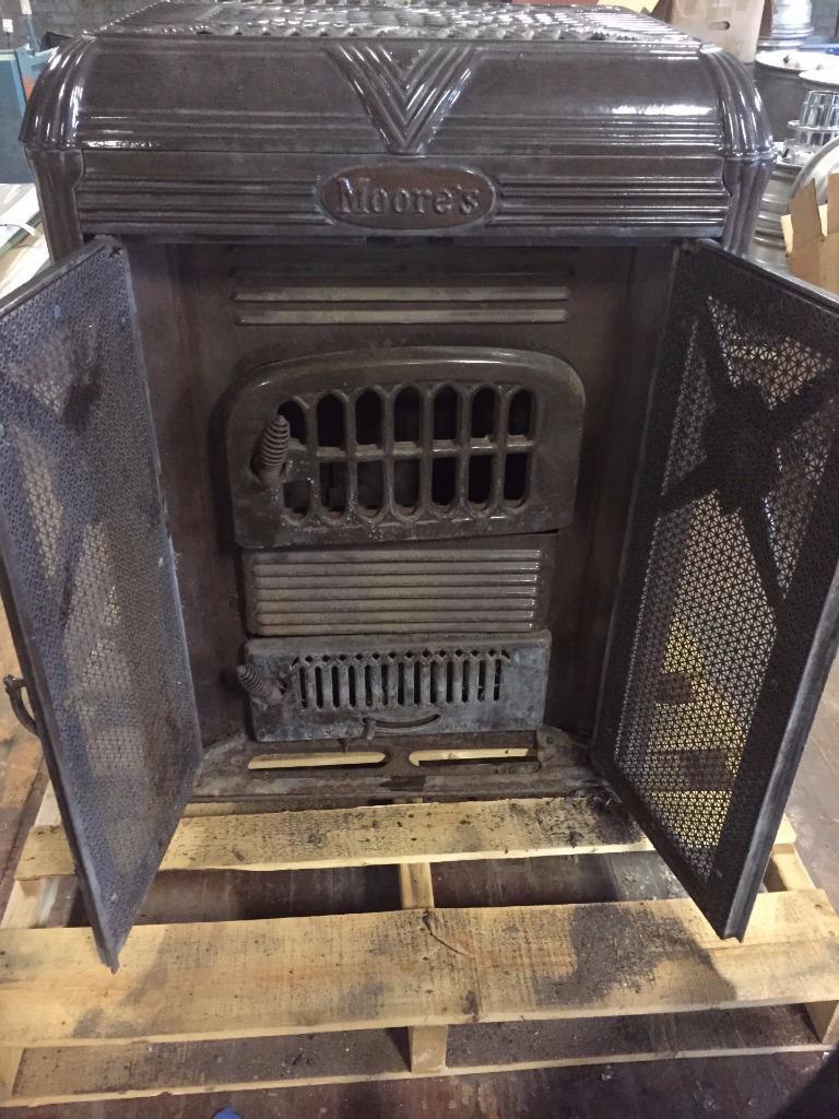 Vintage Moore's Wood Coal Parlor Stove Fireplace Moore Brothers Jewel Enameled