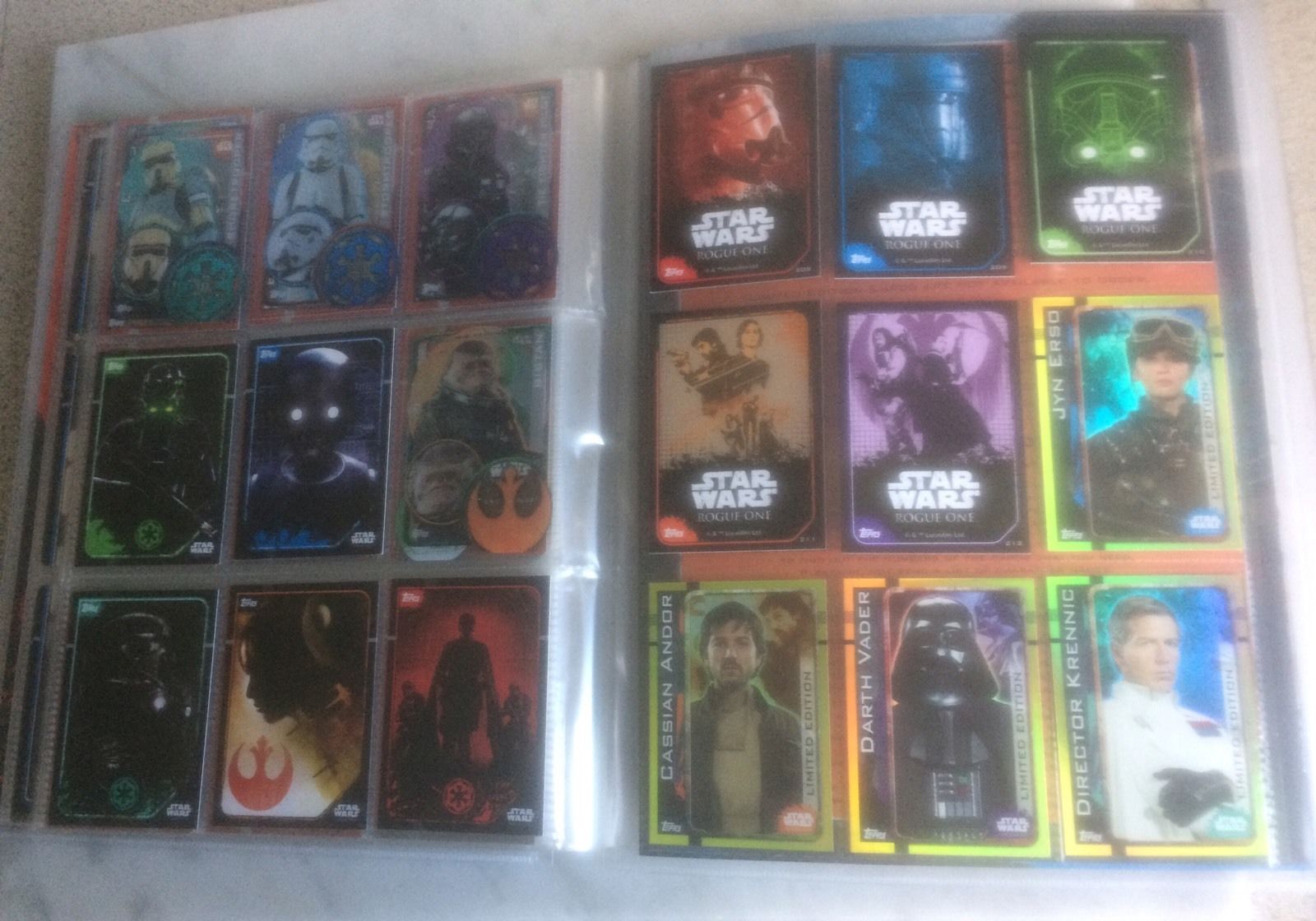 TOPPS STAR WARS ROGUE ONE COMPLETE SET 212 CARDS + BINDER + 5 LTD,BRAND NEW.