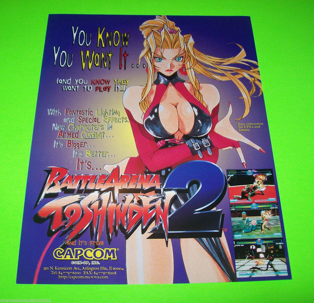 Capcom BATTLE ARENA TOSHINDEN 2 Original 1995 NOS Video Arcade Game Promo Flyer