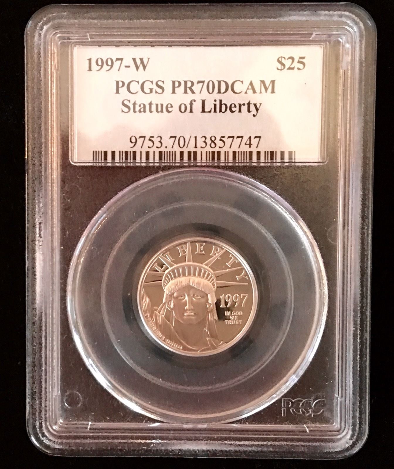 1997-W PR70DCAM $25 Platinum Statue of Liberty PCGS