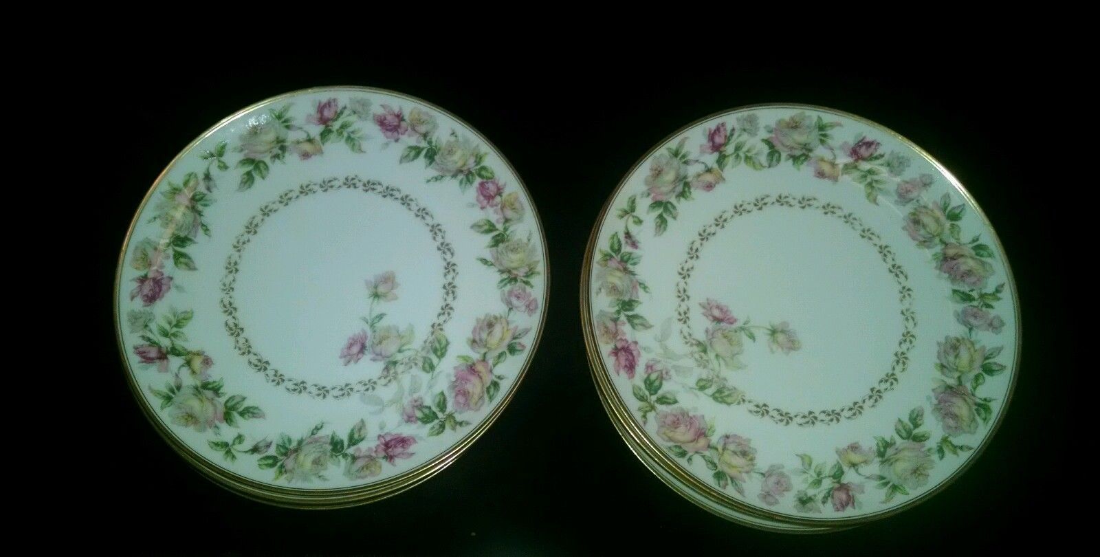 9 Haviland Limoges Drop Rose and Gold Trim 8 1/2" Salad Plates Schleiger #496